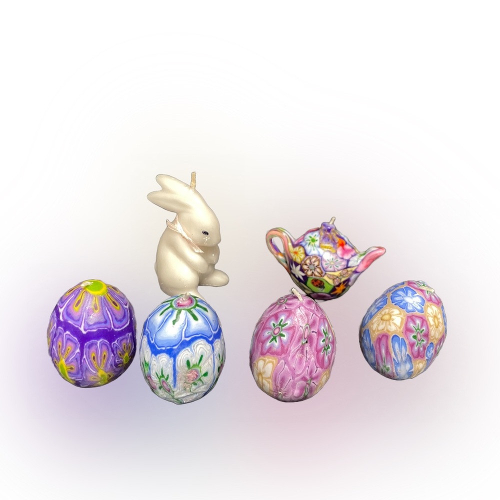 Vintage Millefiori Set Egg Shape, Rabbit Shape and Teapot Shape Candle.